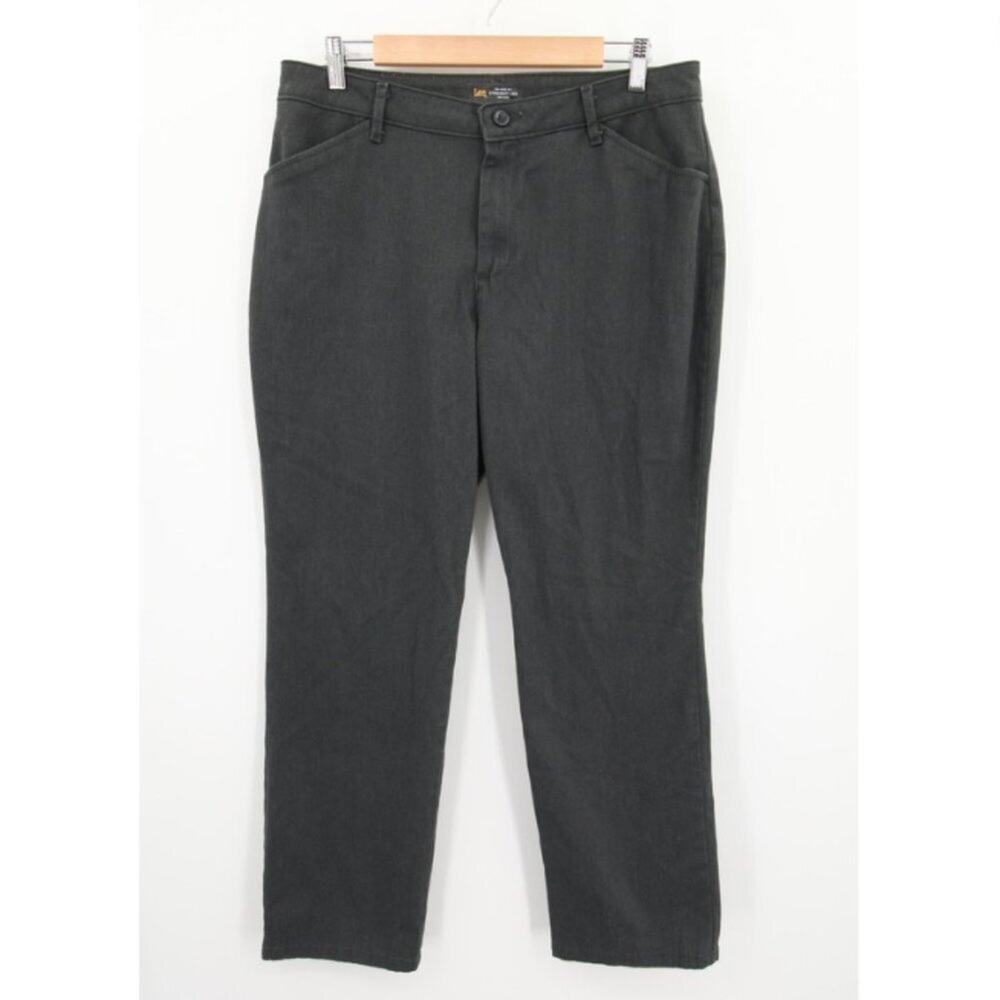 Lee Pants Size 12 Short Gray Chino Soft Relaxed Fit Straight Leg Mid Rise